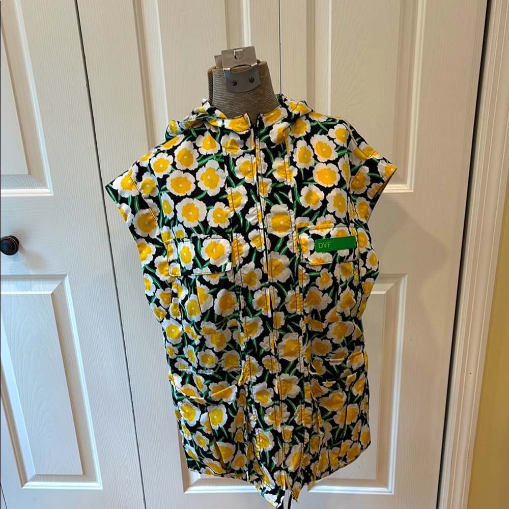 Diane Von Furstenberg for Target packable  hooded yellow and black flowered vest
